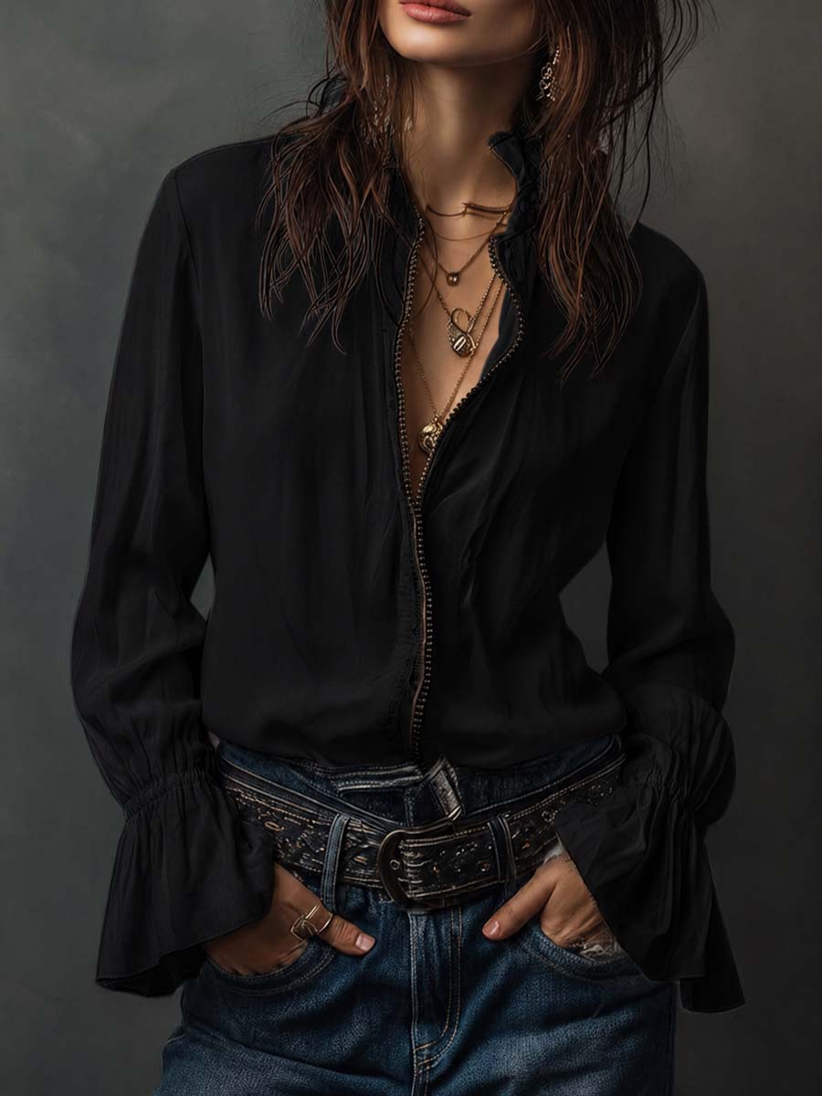 Blusa Vintage Puños Volante