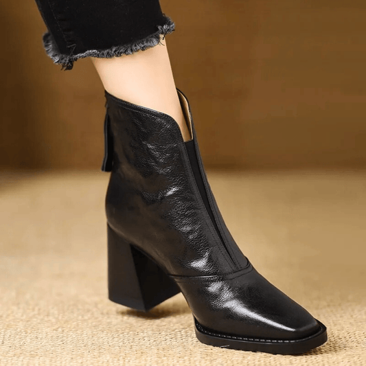 Botines de Piel con Tacón Medio