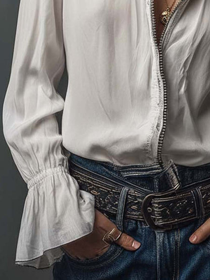Blusa Vintage Puños Volante