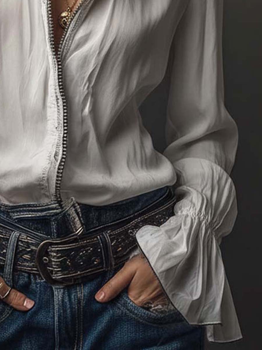 Blusa Vintage Puños Volante