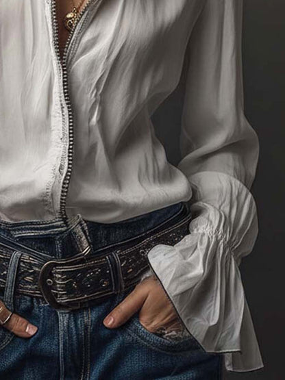 Blusa Vintage Puños Volante