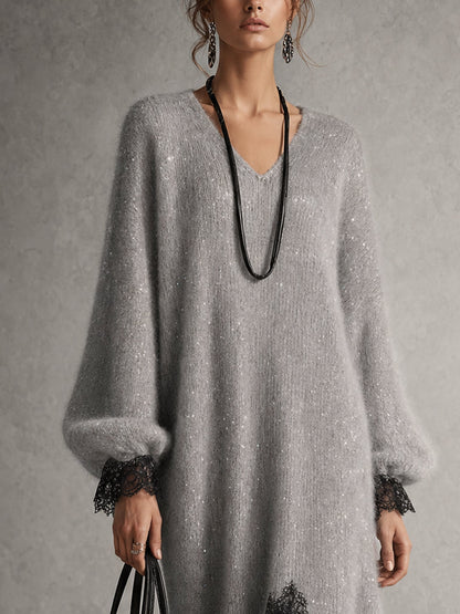 Vestido Bruma | Punto Brillante con Encaje