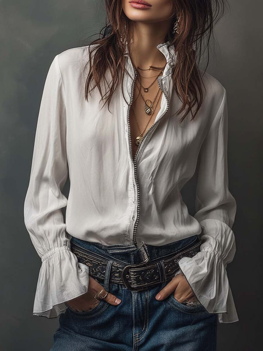 Blusa Vintage Puños Volante