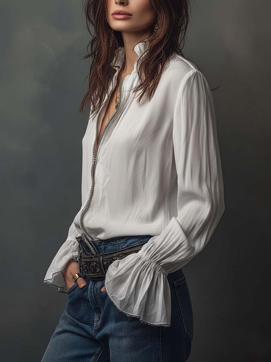 Blusa Vintage Puños Volante