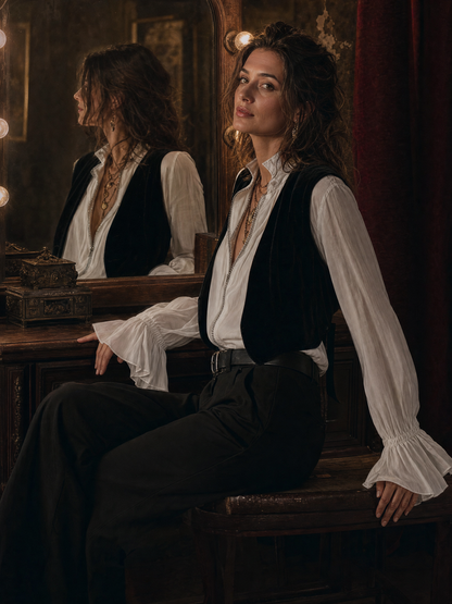 Blusa Vintage Puños Volante