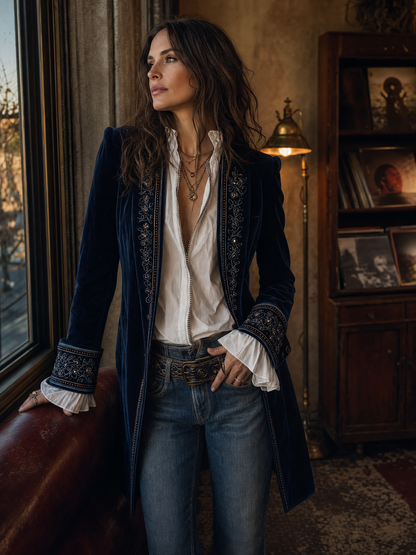 Chaqueta Larga Vintage Bordada