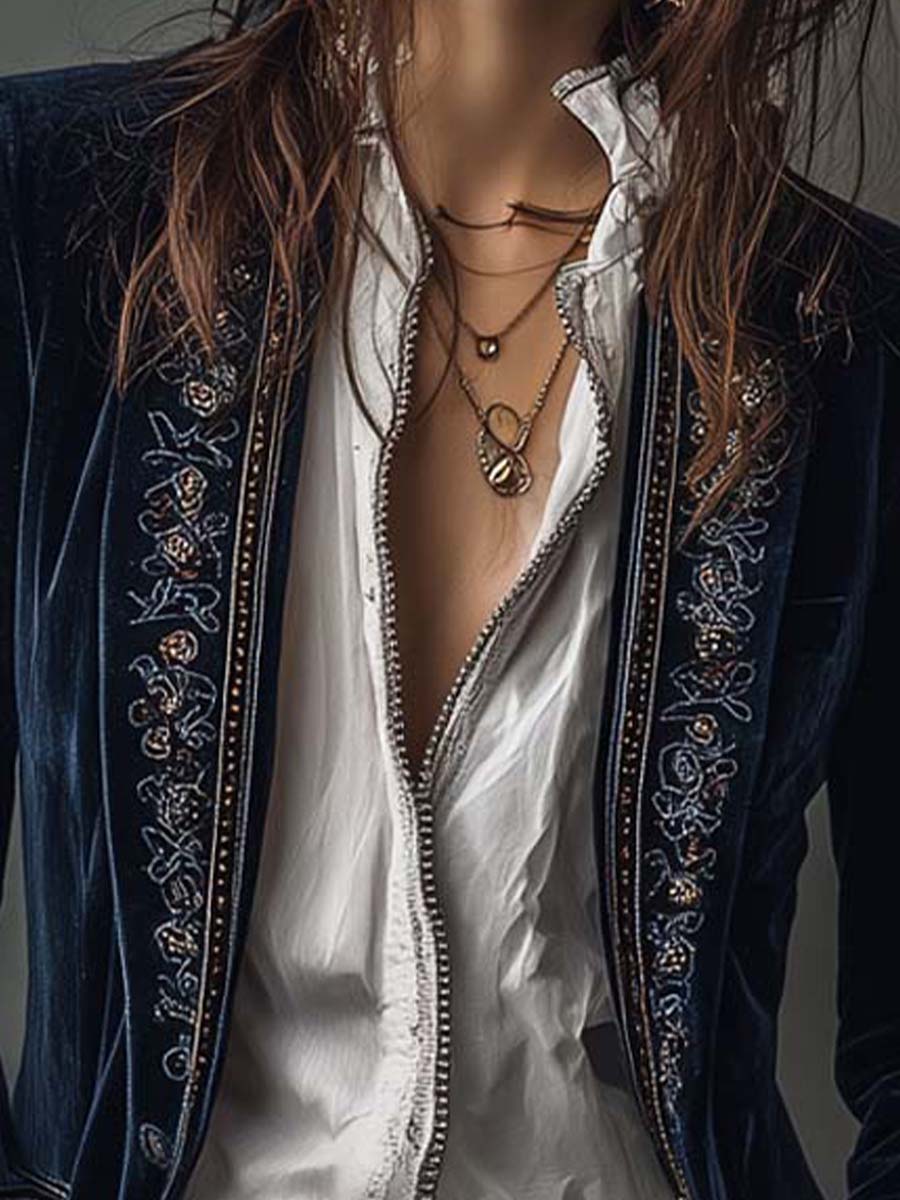 Chaqueta Larga Vintage Bordada