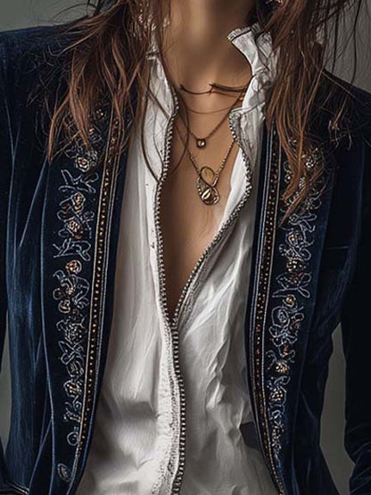 Chaqueta Larga Vintage Bordada