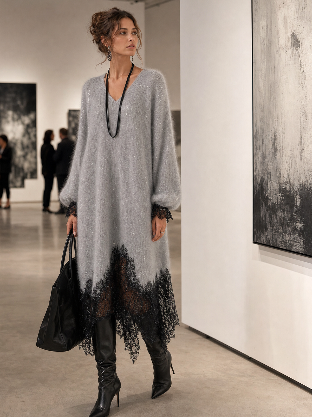 Vestido Bruma | Punto Brillante con Encaje