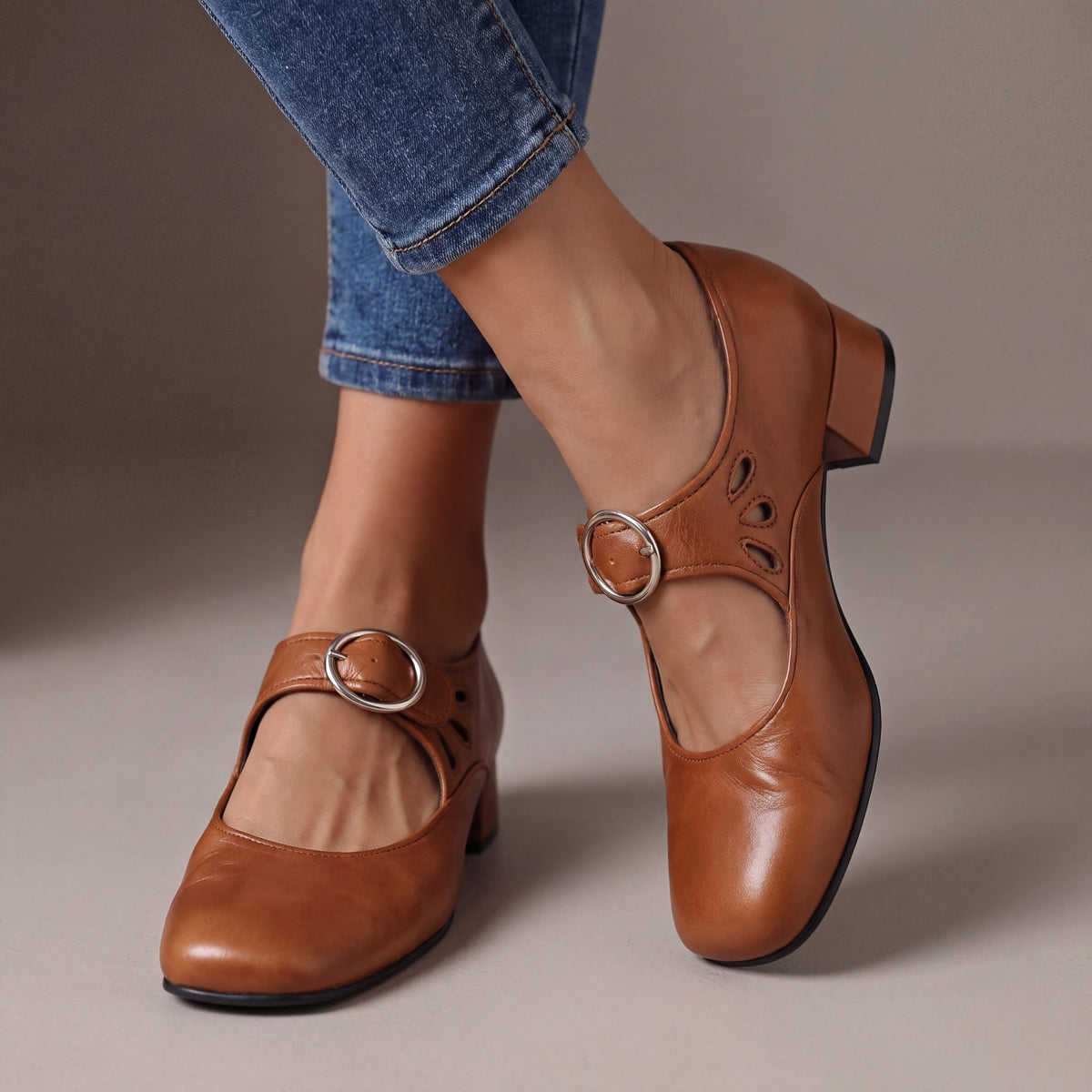 Zapatos Mary Jane de Piel con Tacón